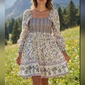 Japna Lavender and Cream Floral Long Sleeve Dress
